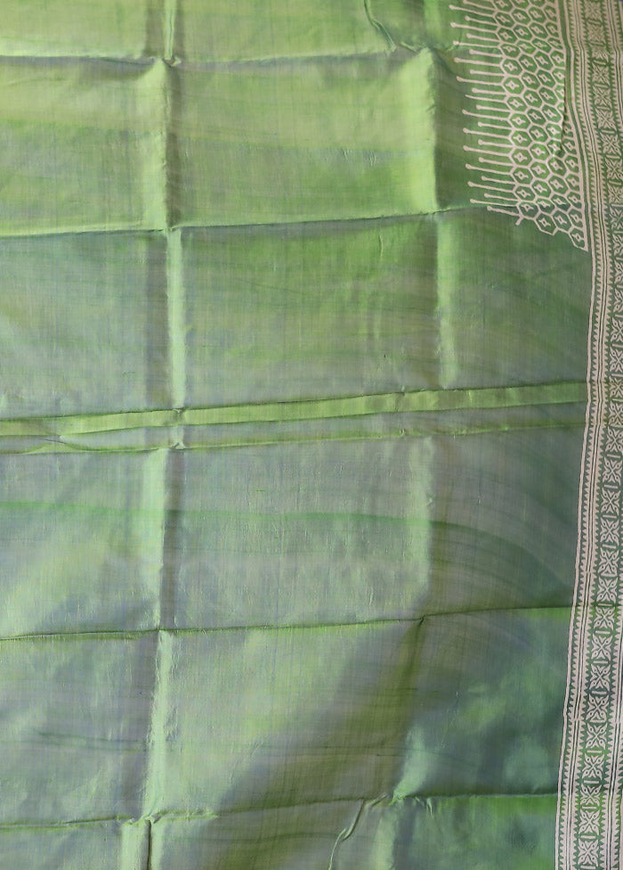 Green Printed Pure Silk Saree Without Blouse Piece