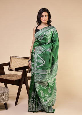 Green Printed Pure Silk Saree Without Blouse Piece