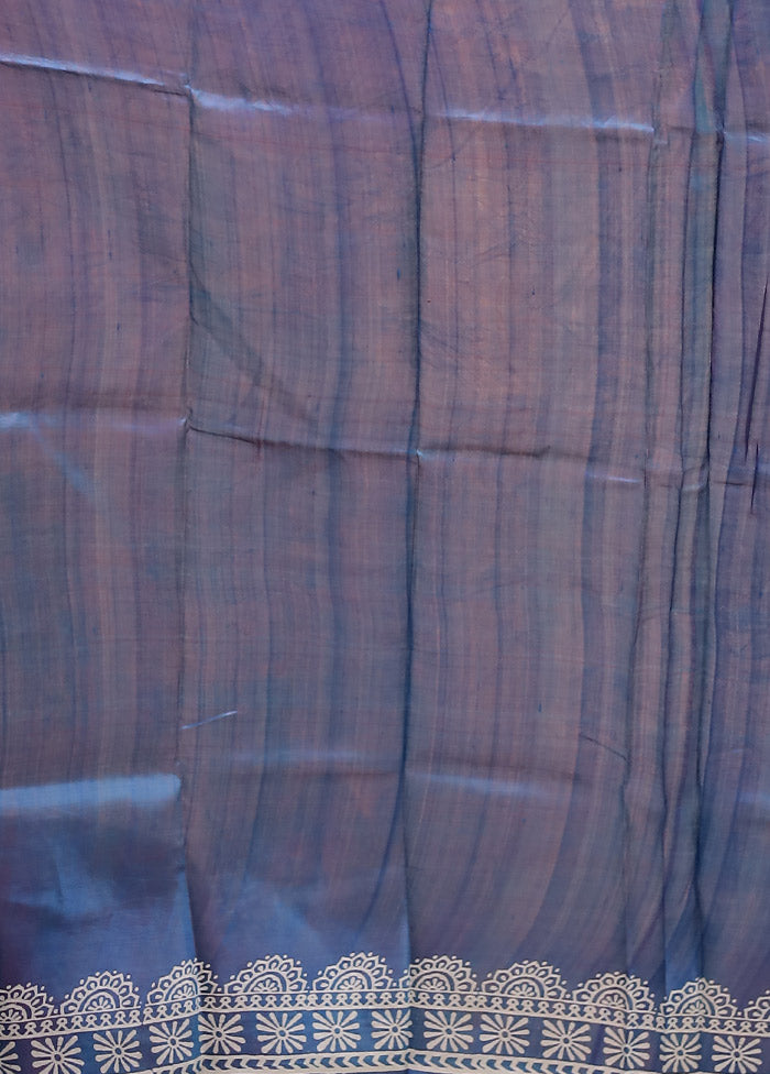 Blue Printed Pure Silk Saree Without Blouse Piece