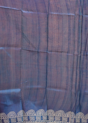 Blue Printed Pure Silk Saree Without Blouse Piece