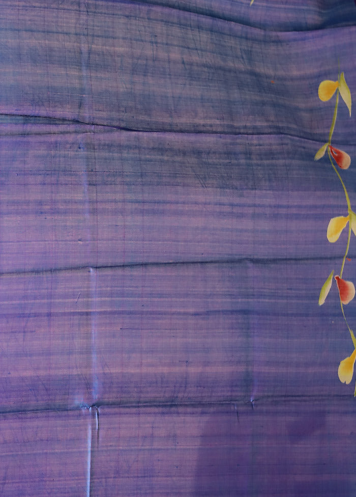 Blue Printed Pure Silk Saree Without Blouse Piece