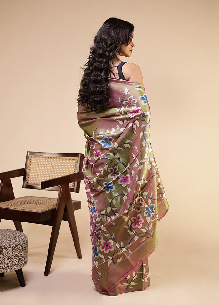 Green Printed Pure Silk Saree Without Blouse Piece