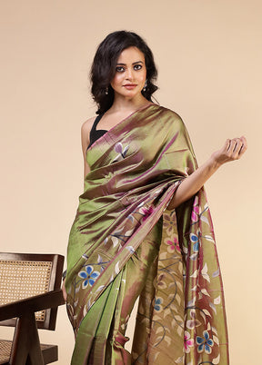Green Printed Pure Silk Saree Without Blouse Piece