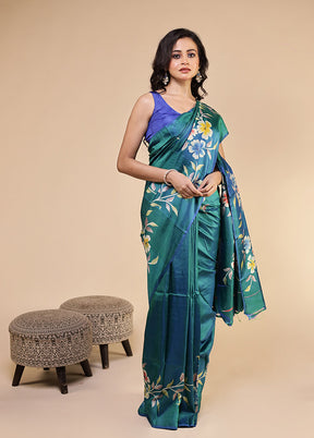 Green Printed Pure Silk Saree Without Blouse Piece
