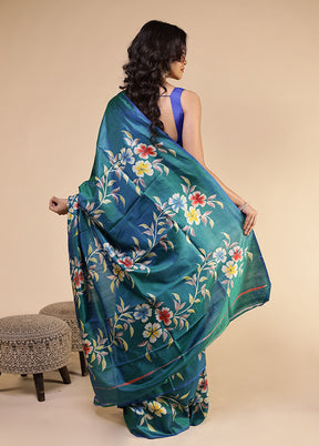 Green Printed Pure Silk Saree Without Blouse Piece
