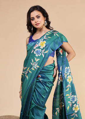 Green Printed Pure Silk Saree Without Blouse Piece