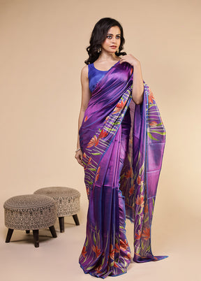 Purple Printed Pure Silk Saree Without Blouse Piece