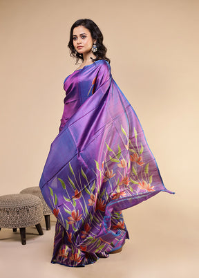 Purple Printed Pure Silk Saree Without Blouse Piece