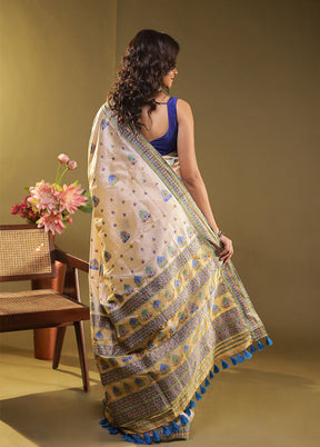 Cream Assam Silk Saree With Blouse Piece