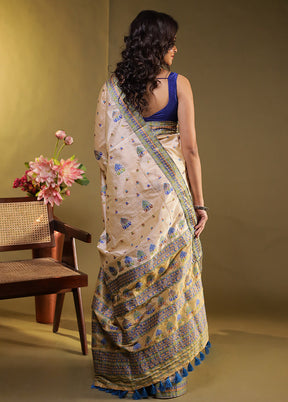 Cream Assam Silk Saree With Blouse Piece