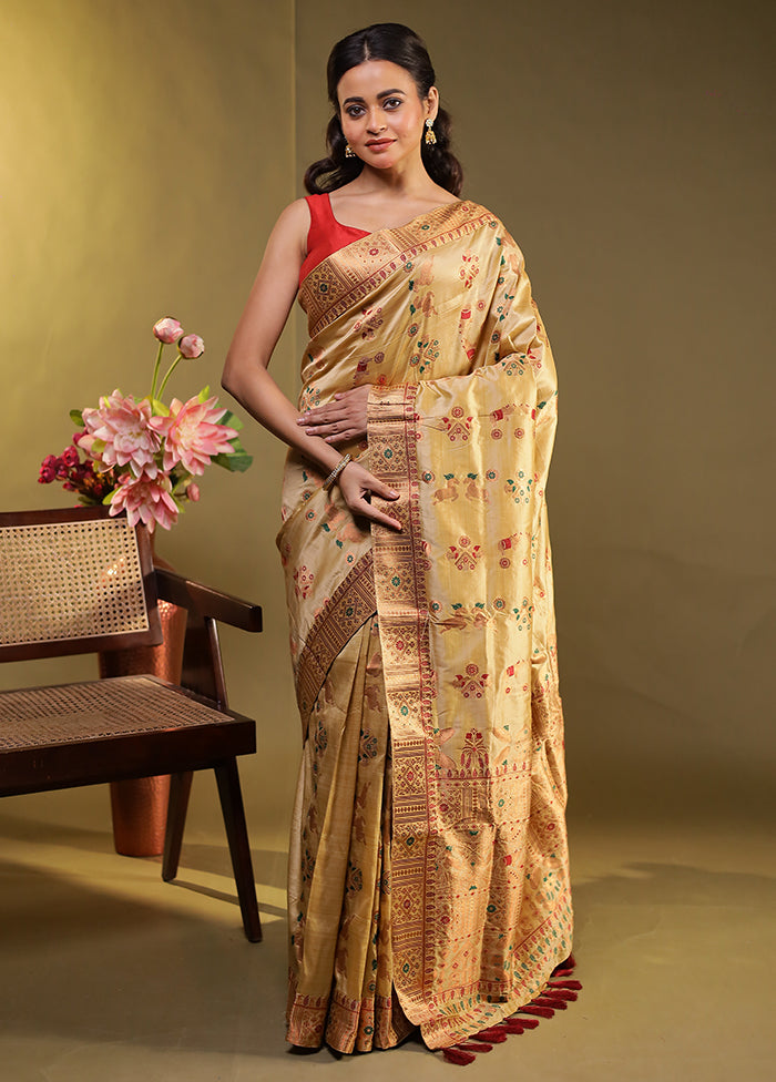 Cream Assam Silk Saree With Blouse Piece