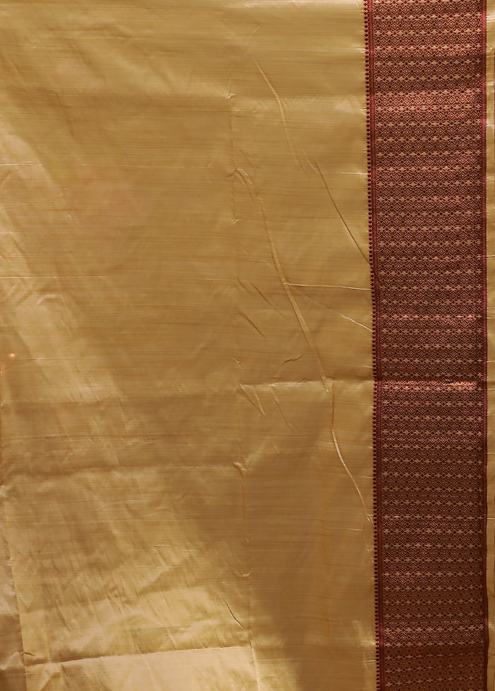 Cream Assam Silk Saree With Blouse Piece