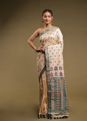 Cream Assam Silk Saree With Blouse Piece