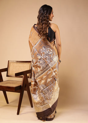 Brown Handloom Tussar Pure Silk Saree With Blouse Piece