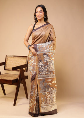 Brown Handloom Tussar Pure Silk Saree With Blouse Piece