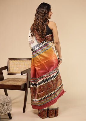 Cream Handloom Tussar Pure Silk Saree With Blouse Piece