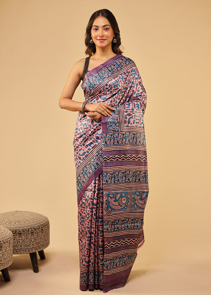 Pink Handloom Tussar Pure Silk Saree With Blouse Piece