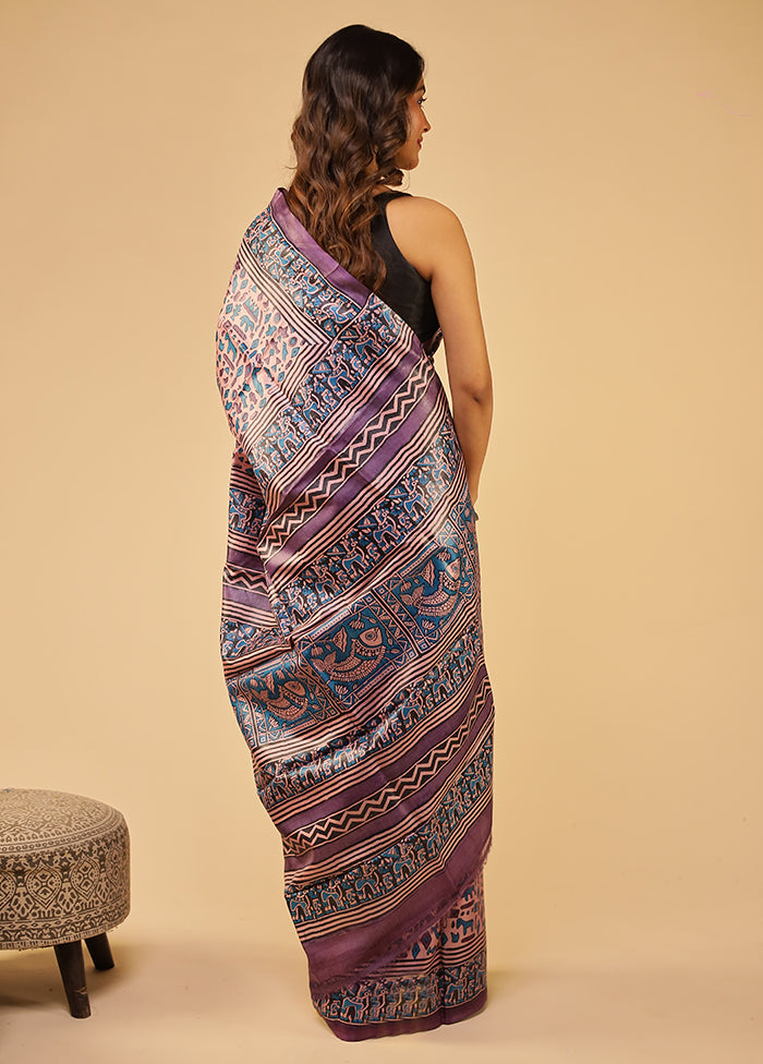 Pink Handloom Tussar Pure Silk Saree With Blouse Piece