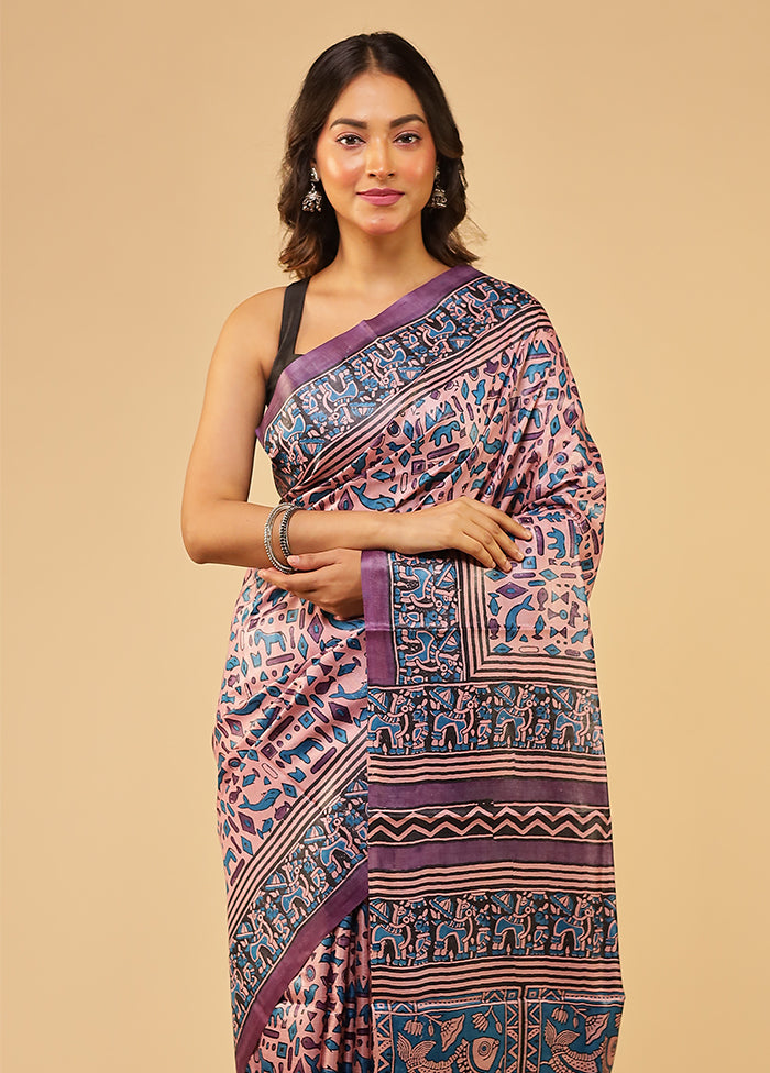 Pink Handloom Tussar Pure Silk Saree With Blouse Piece