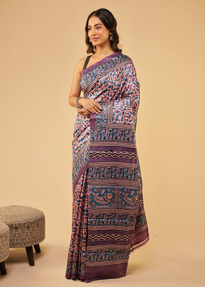 Pink Handloom Tussar Pure Silk Saree With Blouse Piece