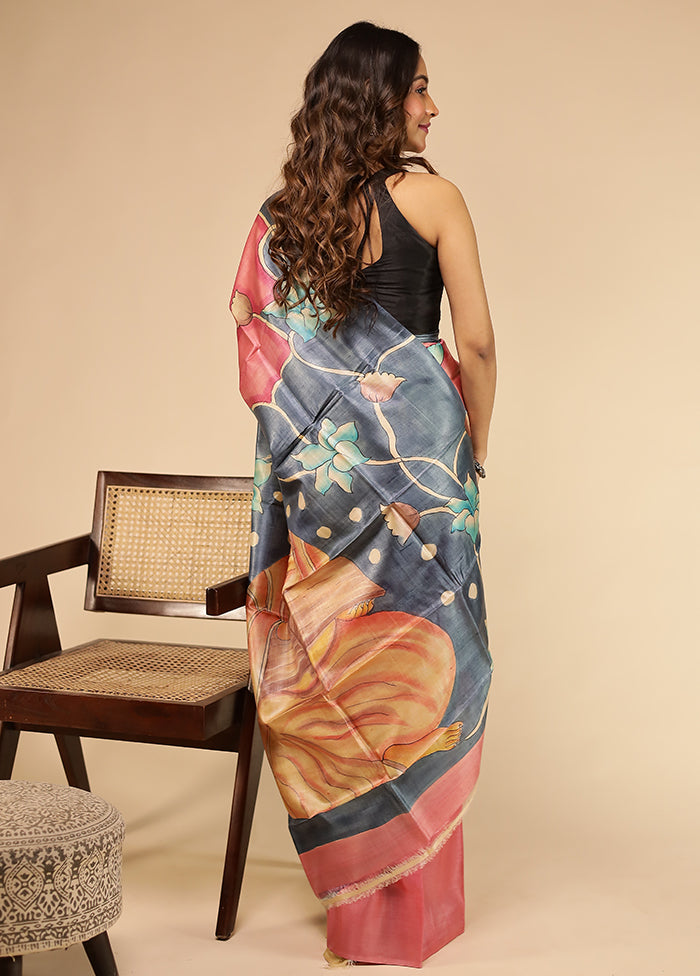 Pink Handloom Tussar Pure Silk Saree With Blouse Piece