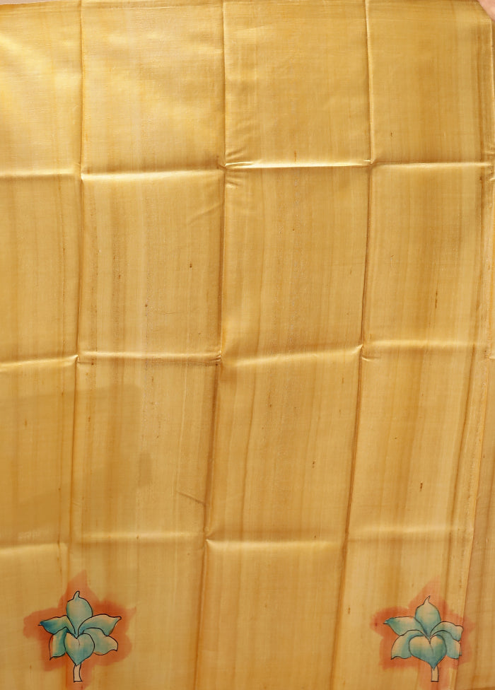 Pink Handloom Tussar Pure Silk Saree With Blouse Piece