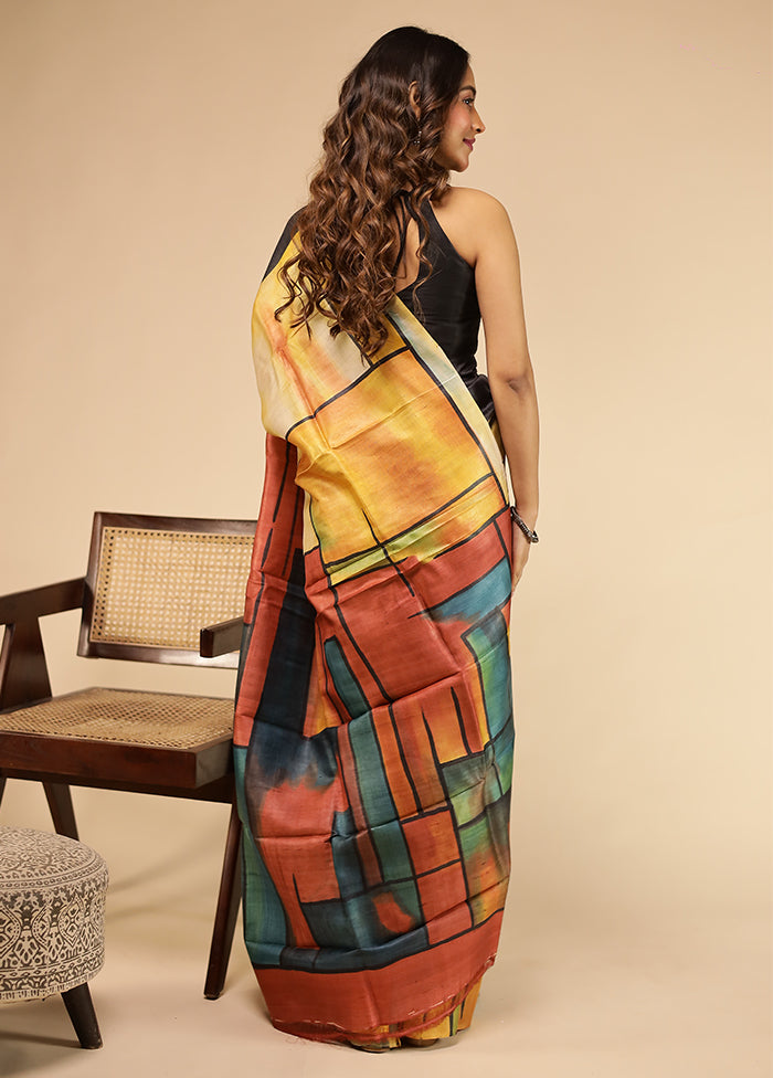 Maroon Handloom Tussar Pure Silk Saree With Blouse Piece
