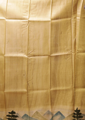 Cream Handloom Tussar Pure Silk Saree With Blouse Piece