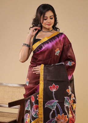 Purple Printed Pure Silk Saree Without Blouse Piece