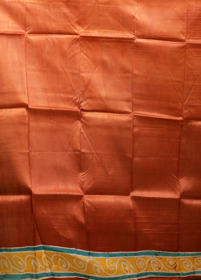 Brown Printed Pure Silk Saree Without Blouse Piece