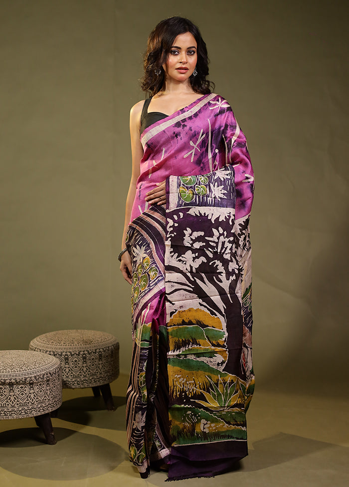 Multicolor Printed Pure Silk Saree Without Blouse Piece