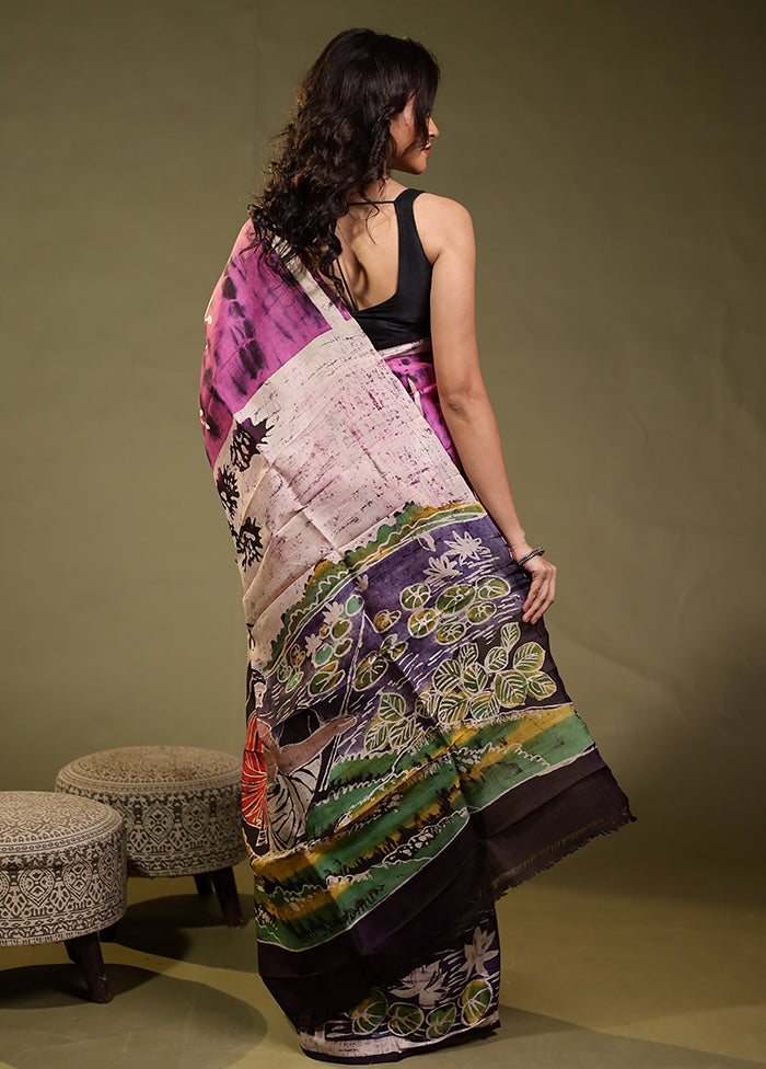 Multicolor Printed Pure Silk Saree Without Blouse Piece