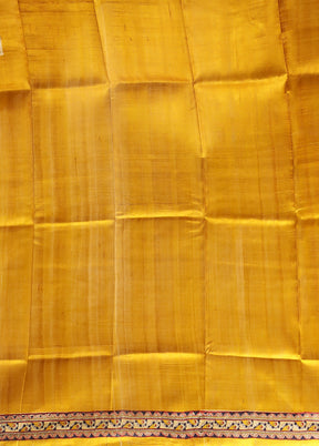 Yellow Printed Pure Silk Saree Without Blouse Piece