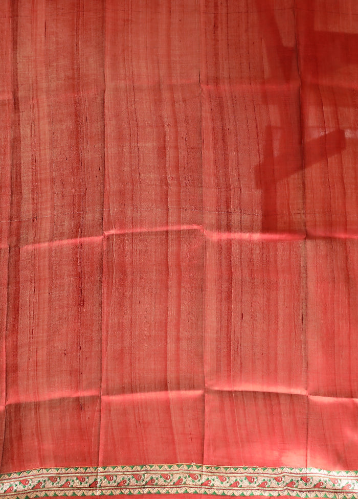 Red Printed Pure Silk Saree Without Blouse Piece