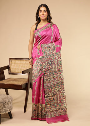 Pink Printed Pure Silk Saree Without Blouse Piece
