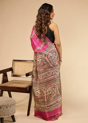 Pink Printed Pure Silk Saree Without Blouse Piece