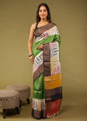 Green Tussar Silk Saree With Blouse Piece