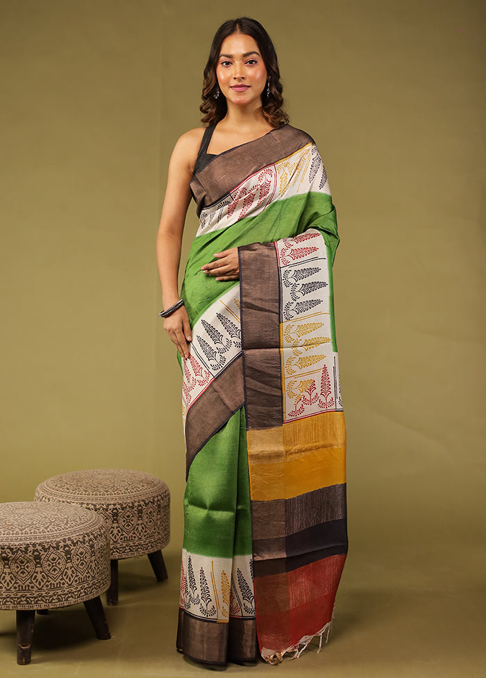 Green Tussar Silk Saree With Blouse Piece