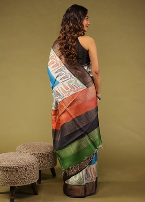 Blue Tussar Silk Saree With Blouse Piece