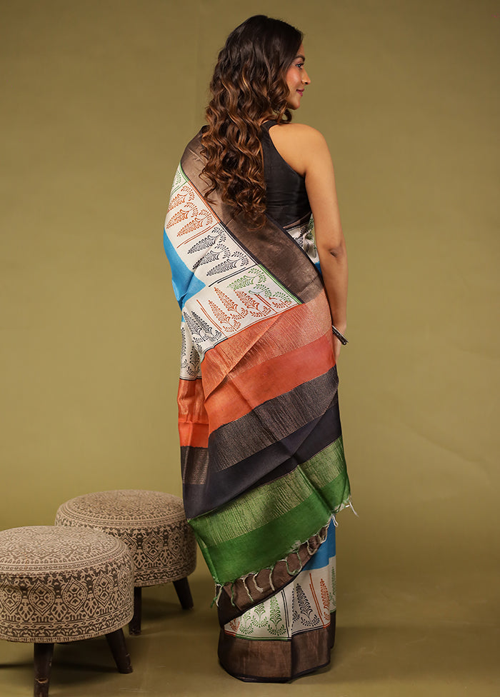 Blue Tussar Silk Saree With Blouse Piece