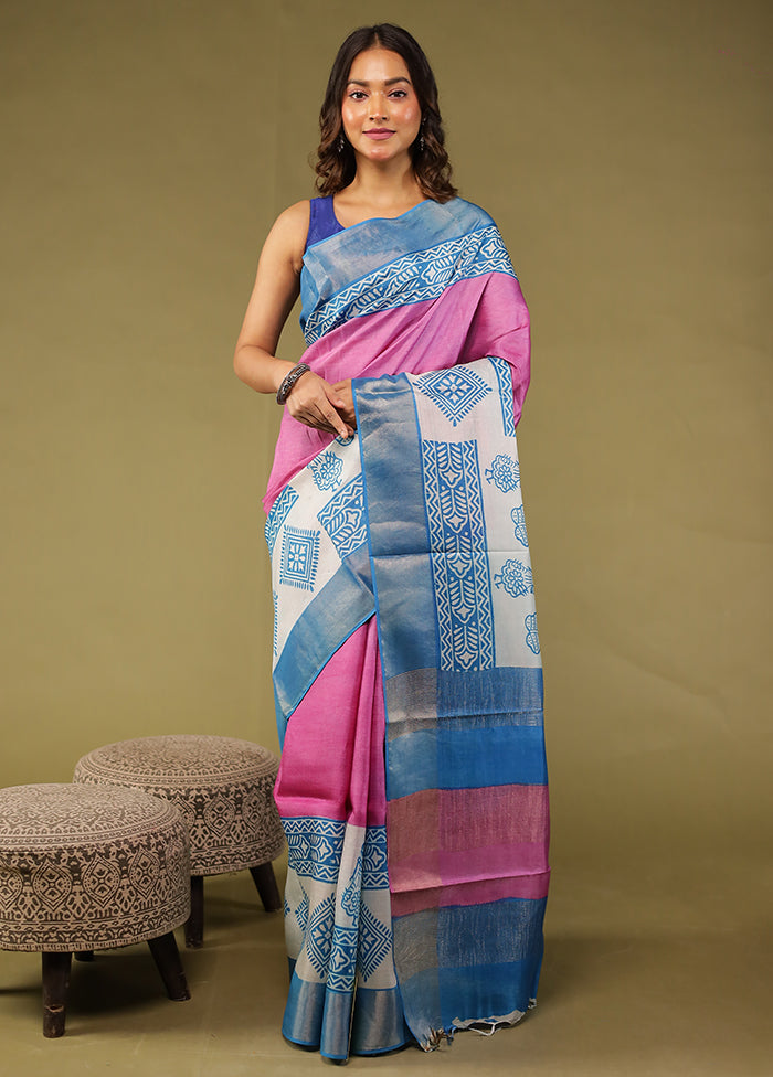 Pink Tussar Silk Saree With Blouse Piece