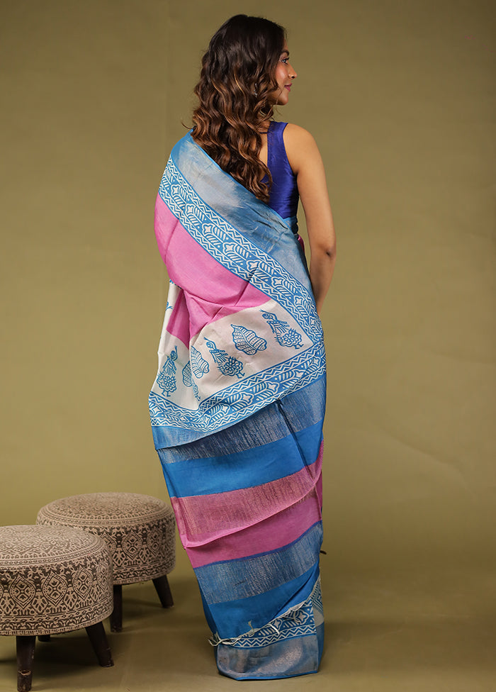 Pink Tussar Silk Saree With Blouse Piece