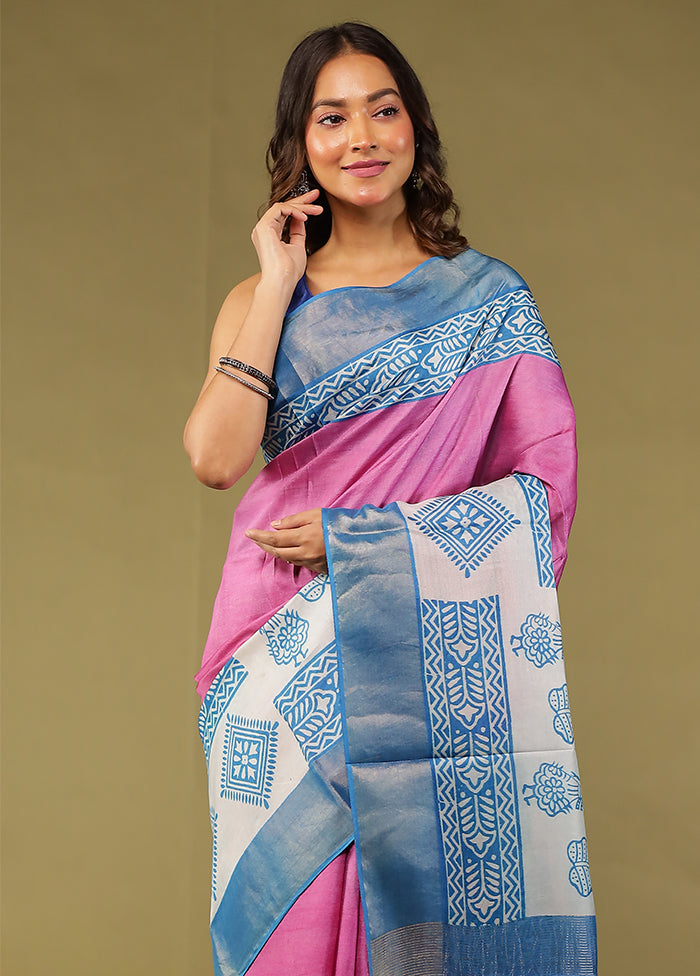 Pink Tussar Silk Saree With Blouse Piece