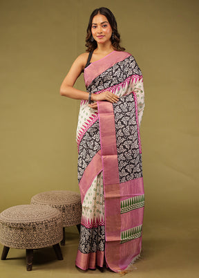 Cream Tussar Silk Saree With Blouse Piece