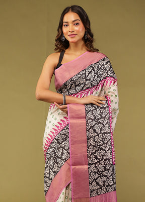 Cream Tussar Silk Saree With Blouse Piece