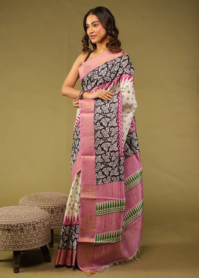 Cream Tussar Silk Saree With Blouse Piece