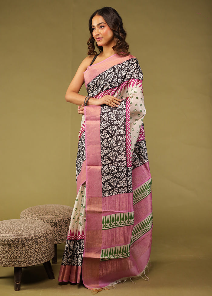 Cream Tussar Silk Saree With Blouse Piece