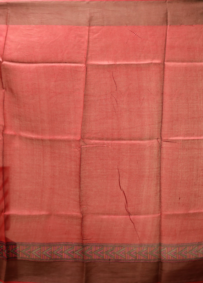 Cream Handloom Tussar Pure Silk Saree With Blouse Piece
