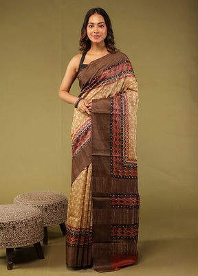Multicolor Handloom Tussar Pure Silk Saree With Blouse Piece