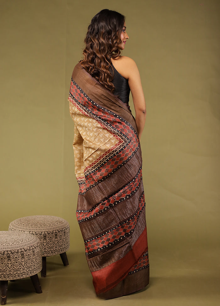 Multicolor Handloom Tussar Pure Silk Saree With Blouse Piece
